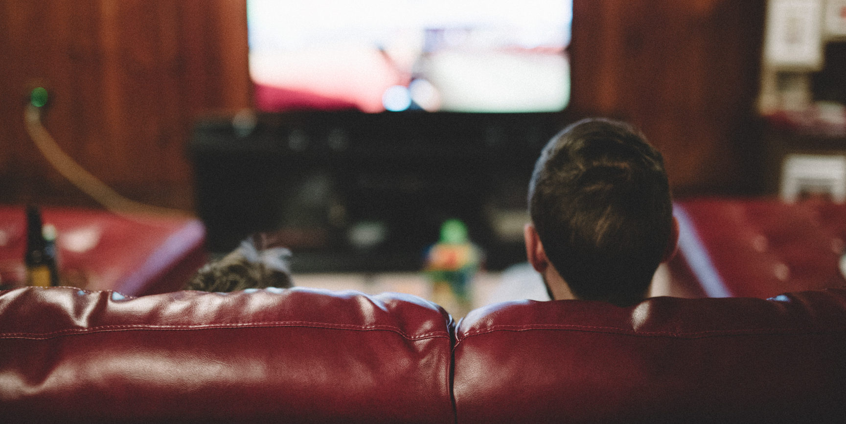 Father and son bonding over video games in the basement den